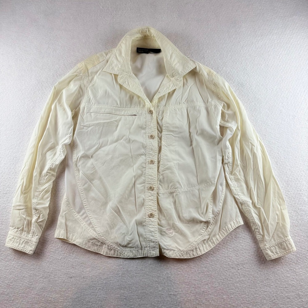 Mountain Hardwear Womens Long Sleeve Hiking Shirt Cream Vented Mesh Panels 32